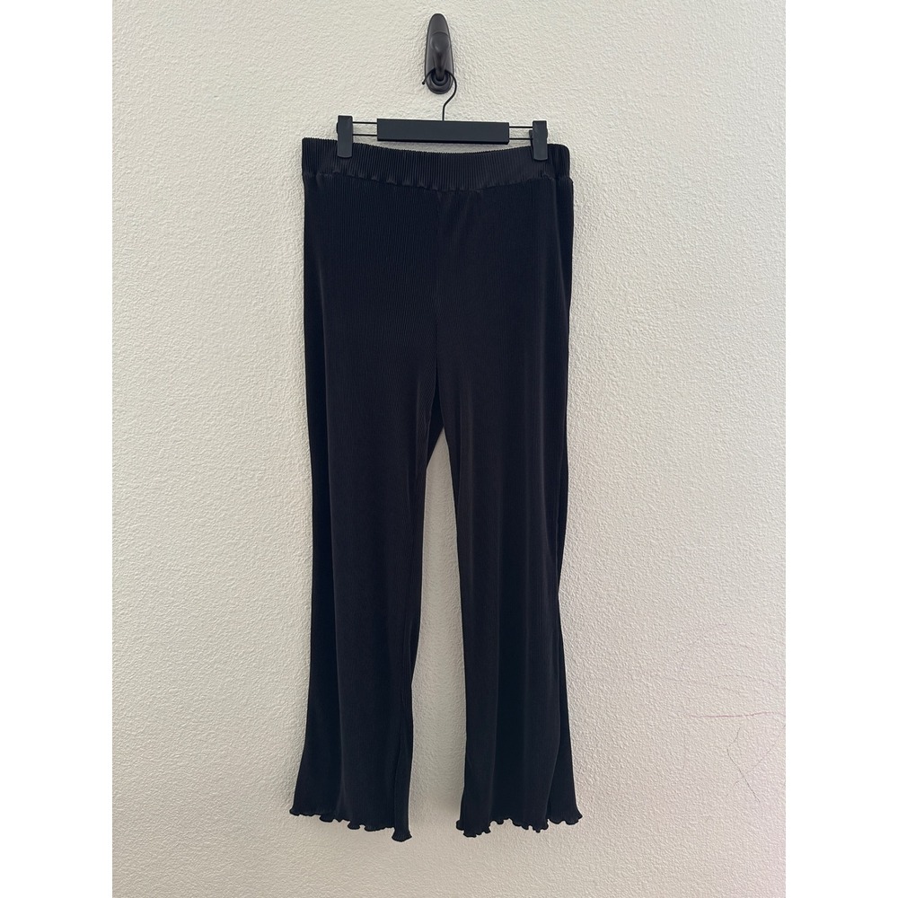 Rachel Zoe Pleated Pants Women Medium Black Lettuce Edge Elastic Waist Plisse